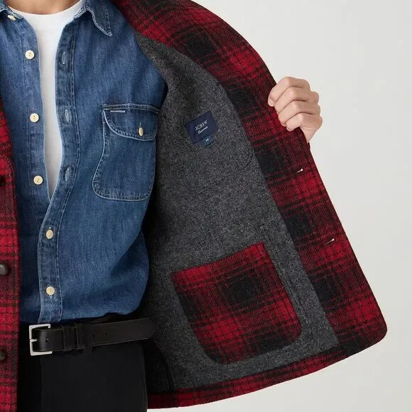 J.Crew Limited-Edition Ludlow Overcoat English Wool Black Red Plaid M Medium NEW